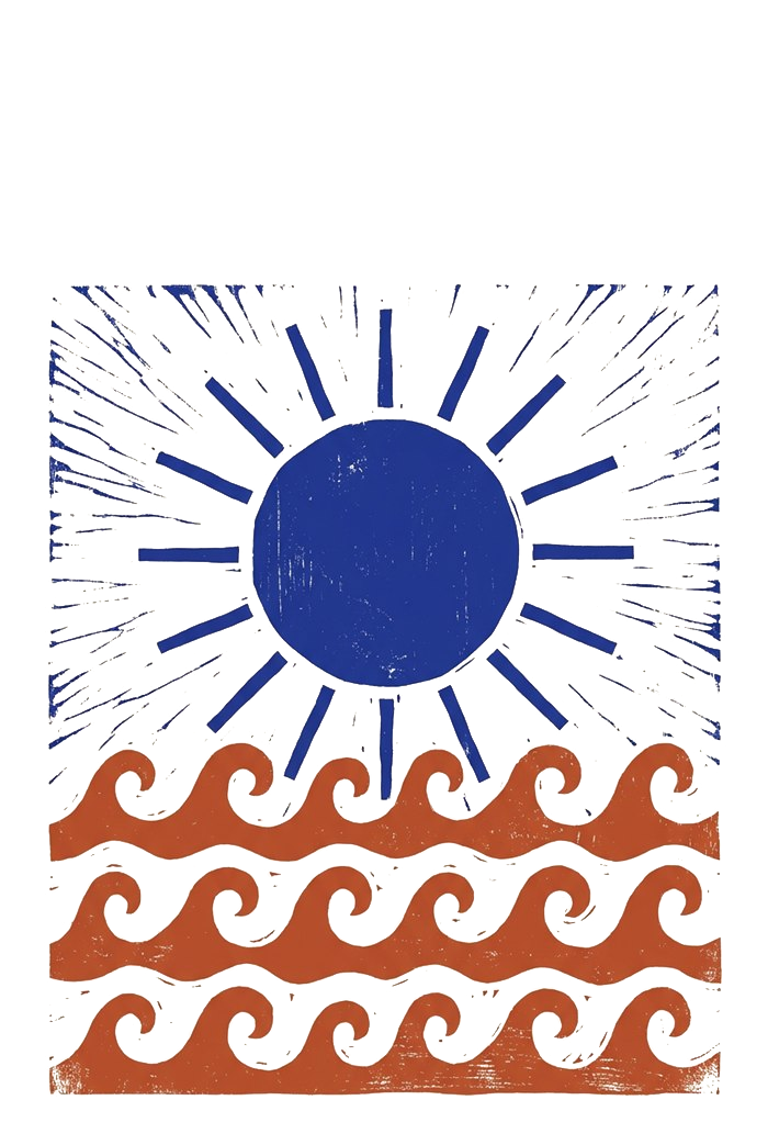 Soleil bleu et vagues terracotta, visuel de Métakinésio 2